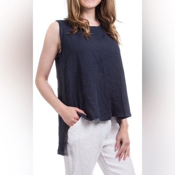Gigi Moda Navy Blue Line Hi-Lo Tank Top Women’s Size Large Summer Preppy Coastal - Picture 1 of 14